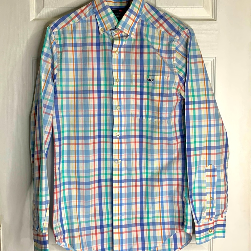 Vineyard Vines multi color pastel plaid mens button down .